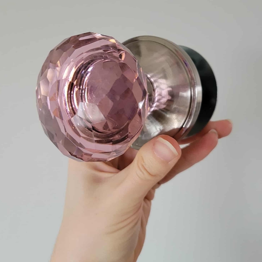 New Pink Crystal Dummy Door Knob Brushed Nickel Vintage Inspired